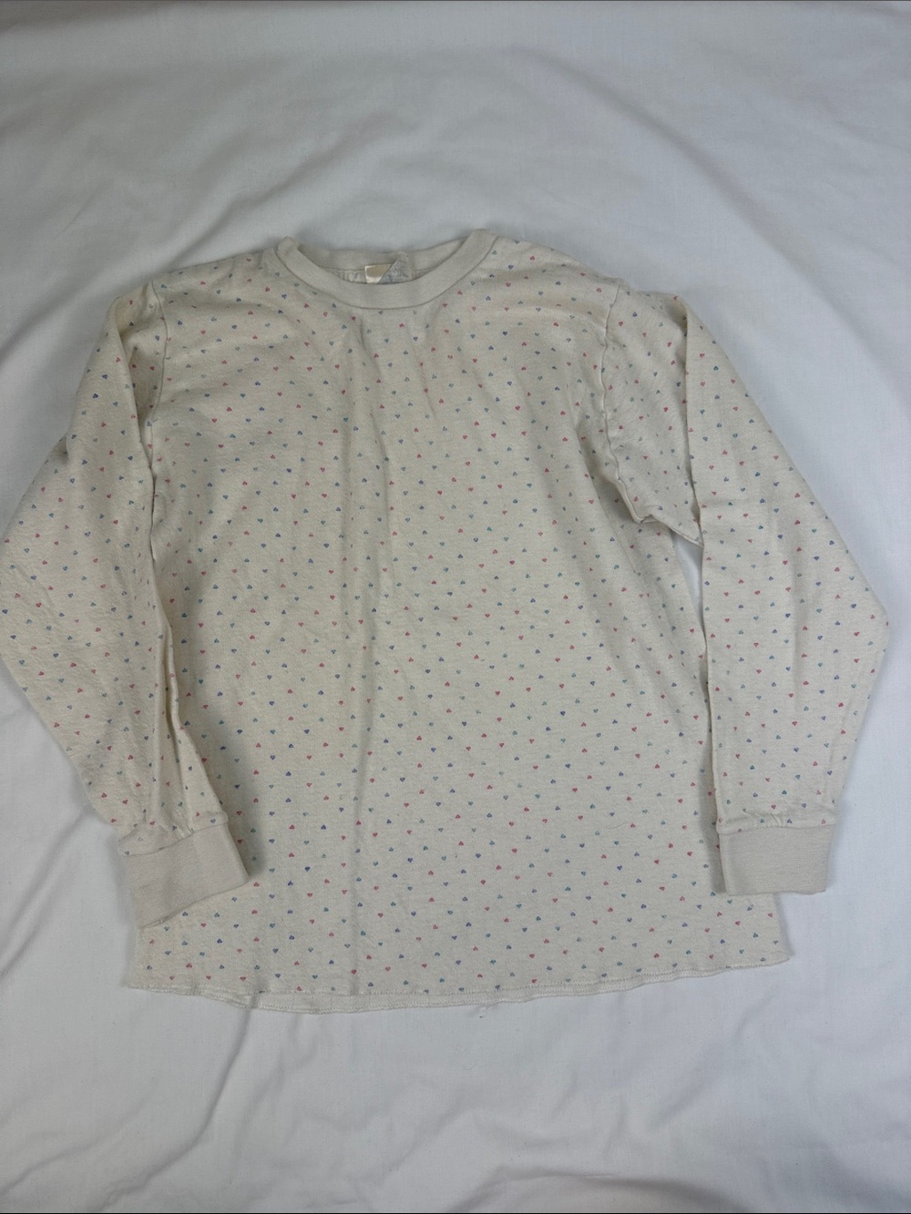 L.L. Bean Cream Long-Sleeve Thermal Pajamas with Tiny Multicolor Dots Sz Medium